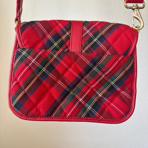 Talbots Red Tartan Plaid Wool Crossbody Bag Leather Flap Holiday Classic - Picture 4 of 15